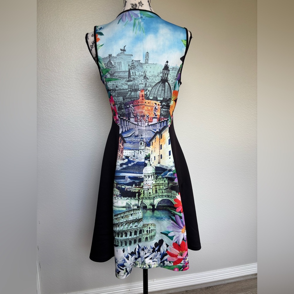 Just Love Multi-Color Scenic Print Midi Dress with Black Panels - Picture 6 of 15